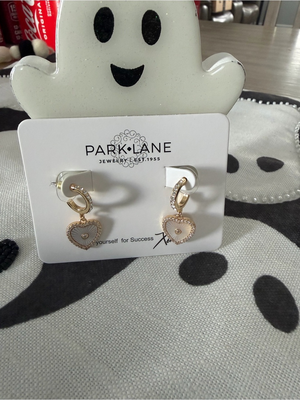 Park Lane Gold Heart Hoop Drop Earrings with Clear Crystals
